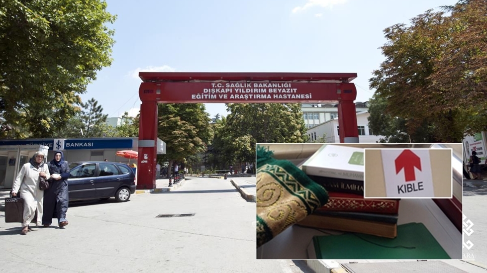 Hastane odalarına yönünü gösteren seccade ve Kuran