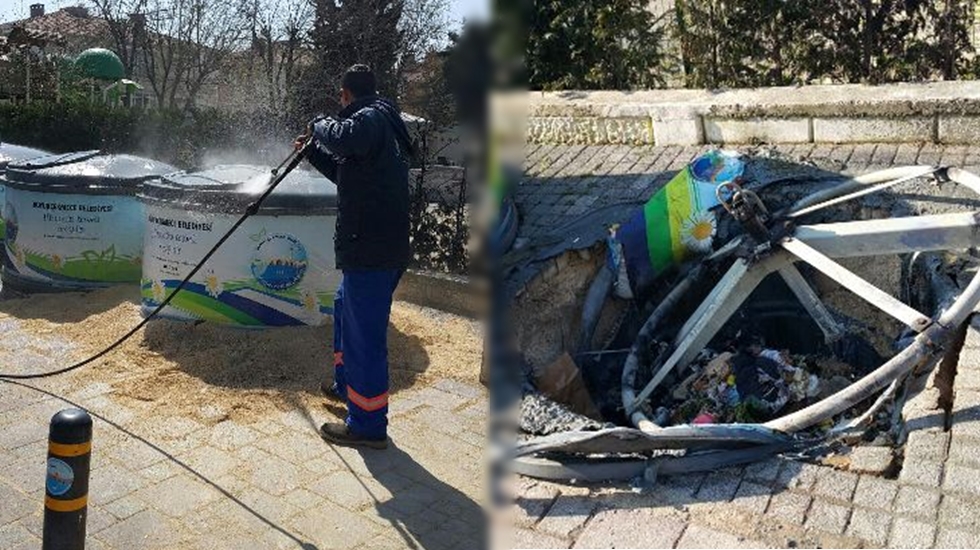 Büyükçekmece’de yine çöp konteyneri yaktılar