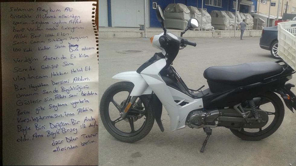 Pişman olunca çaldığı motosikleti 4 gün sonra aynı yere bıraktı