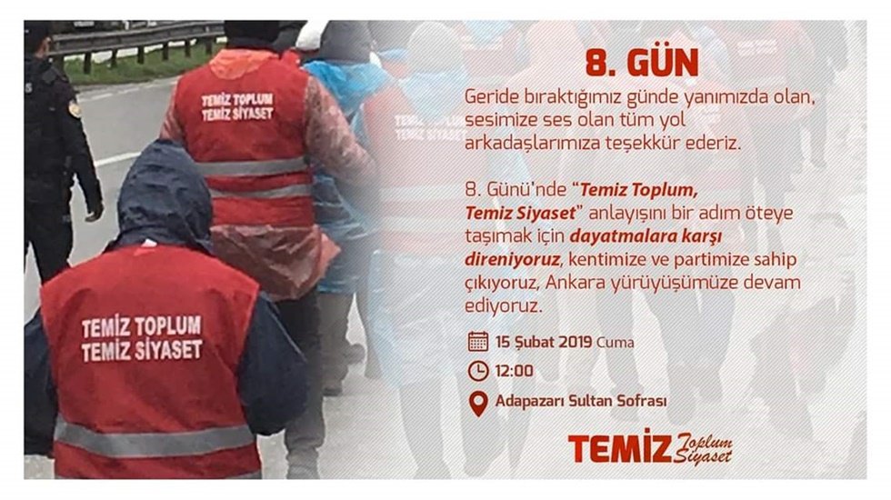 CHP'lilerin 'Temiz Toplum Temiz Siyaset' yürüyüşü 8. gününde