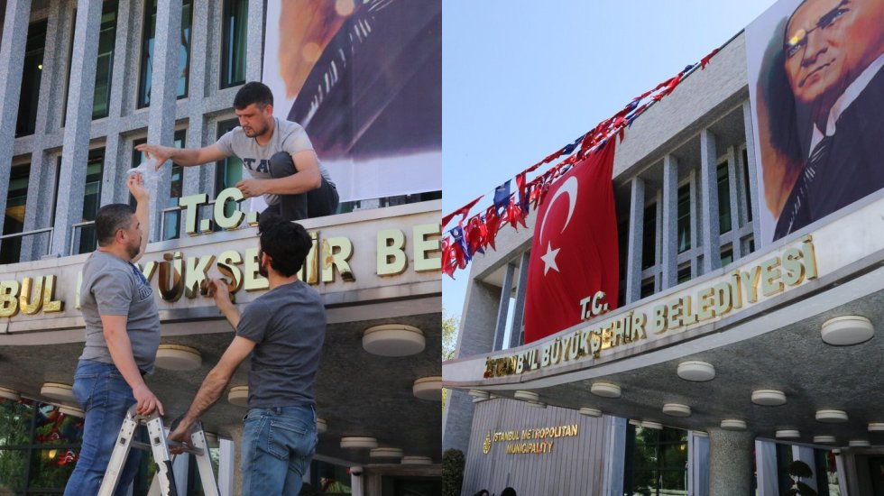 İmamoğlu s&ouml;z&uuml;n&uuml; tuttu, T.C. tabelasını astı