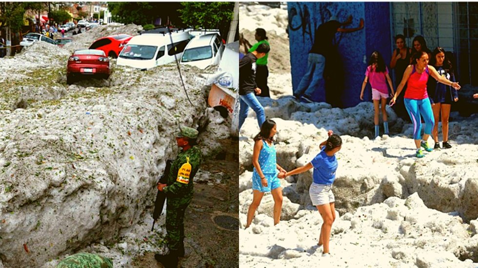 29 derecede meydana gelen dolu fırtınası kenti buz altında bıraktı