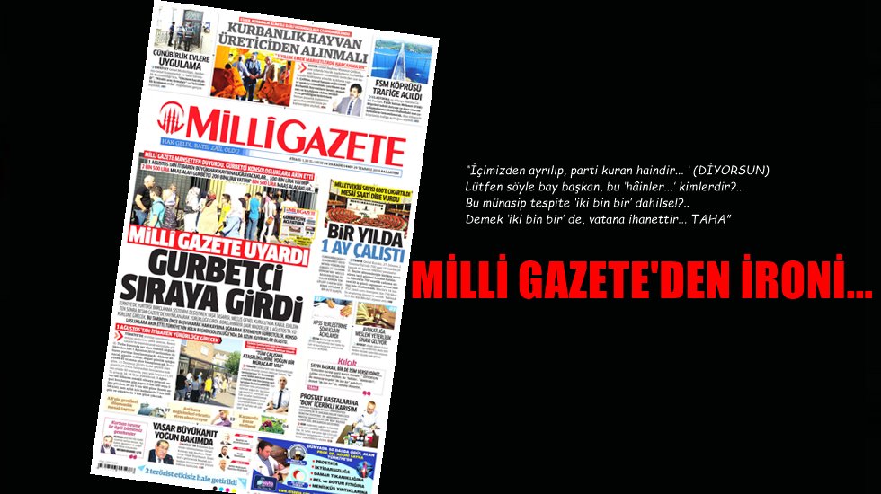 Milli G&ouml;r&uuml;ş&ccedil;&uuml; Milli Gazete'den Erdoğan'a şiirli g&ouml;nderme