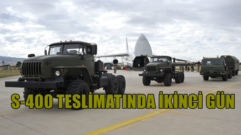 S-400 sisteminin par&ccedil;alarını taşıyan Rus u&ccedil;ağı M&uuml;rted Havalimanı'na indi.