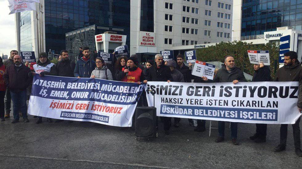 Ataşehir belediyesinden atılan iş&ccedil;iler işe iade talebiyle eylem yaptı