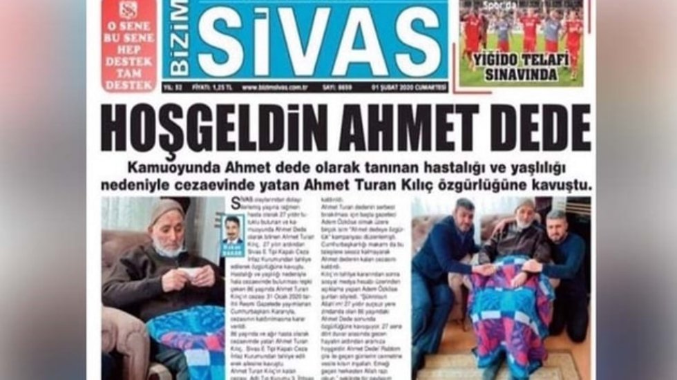 Sivas Katliamı su&ccedil;lusu i&ccedil;in Ahmet Dede manşeti