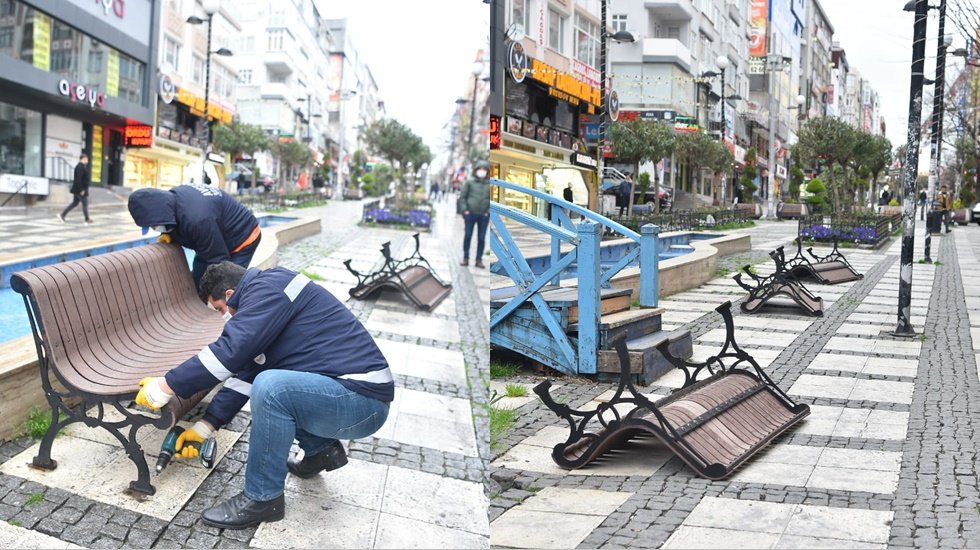 Avcılar belediyesi, salgın tedbiri olarak park ve caddelerdeki bankları kaldırdı