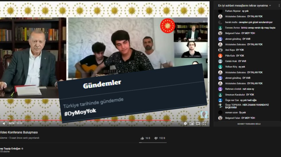 Erdoğan &lsquo;ın canlı yayını y&uuml;zbinlerce dislike aldı: #OyMoyYok