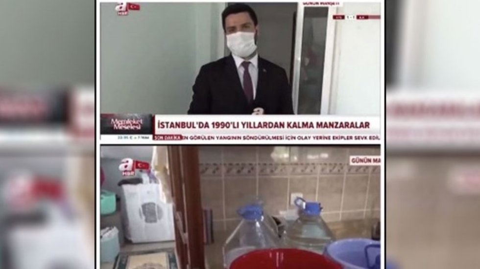 A Haber'in su kesintisi haberinde &ccedil;amaşır makinasının &ccedil;alışması olay oldu