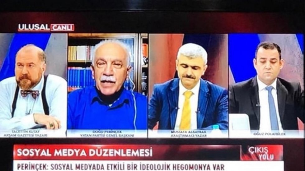 Doğu Perin&ccedil;ek yayındayken Ulusal Kanal st&uuml;dyosunda yangın &ccedil;ıktı