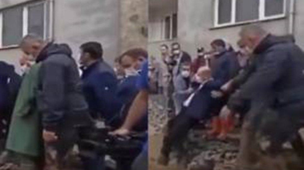 Bakan Soylu'yu sele kapılmaktan son anda yanındakiler kurtardı
