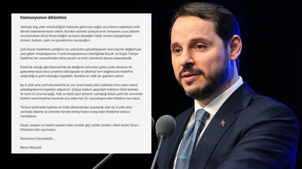 Berat Albayrak, resmi sosyal medya hesabından istifa ettiğini duyurdu: G&ouml;revi bırakıyorum