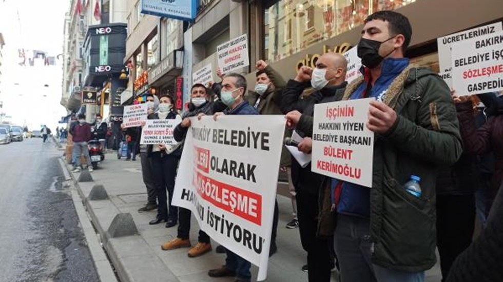 Bakırk&ouml;y Belediye iş&ccedil;ileri CHP İstanbul il başkanlığı &ouml;n&uuml;nde eylem yaptı