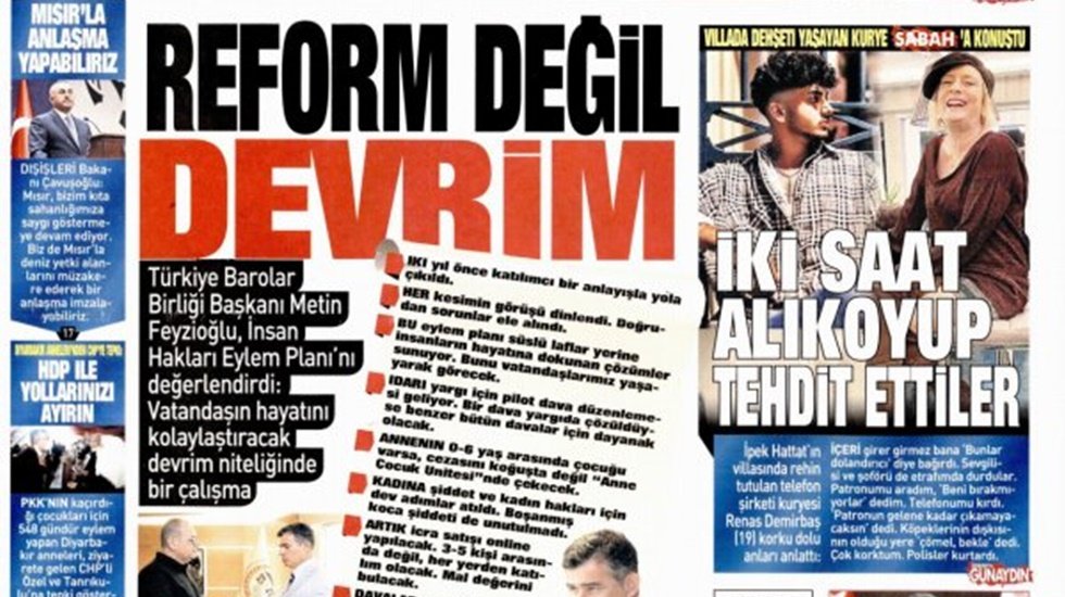 Erdoğan'ın a&ccedil;ıklamalarının ardından Sabah gazetesin Feyzioğlu&rsquo;nu manşet&nbsp;yaptı