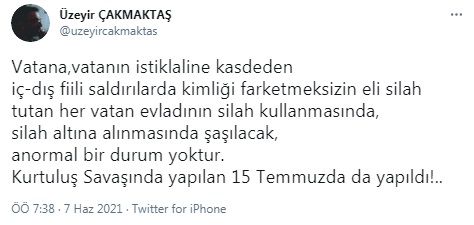https://yenisoluk.com/uploads/2021/06/&uuml;zeyir &ccedil;akmaktaş tweet