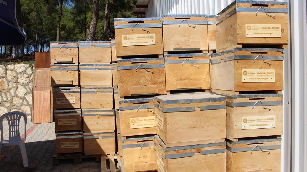 B&uuml;y&uuml;kşehir yangında zarar&nbsp;g&ouml;ren bal &uuml;reticilerine arı kovanı dağıtıldı