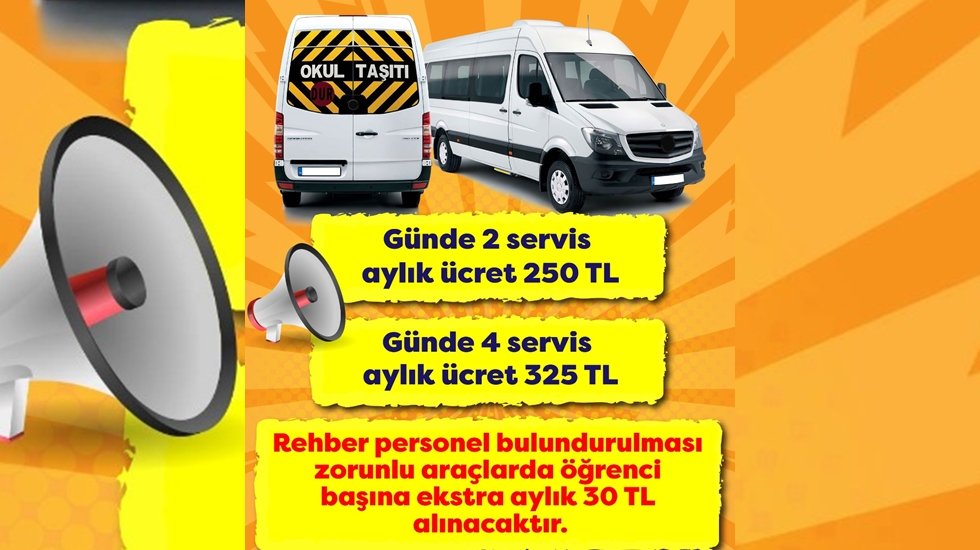 Okul servis &uuml;cretleri belli oldu. &nbsp;Tarifeye uymayanı şikayet edin!