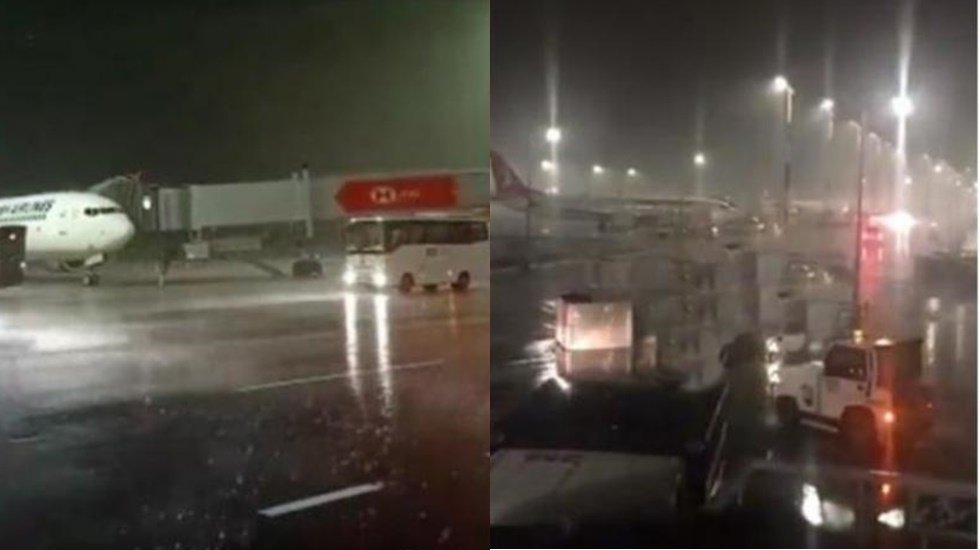 Şiddetli fırtına ve yağış İstanbul Havalimanı'nda u&ccedil;uşları aksattı