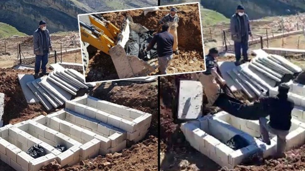 Bu g&ouml;r&uuml;nt&uuml;ler Sırpların katlettiği Bosnalıların kep&ccedil;elerle toplu mezara g&ouml;m&uuml;lmesini aratmıyor