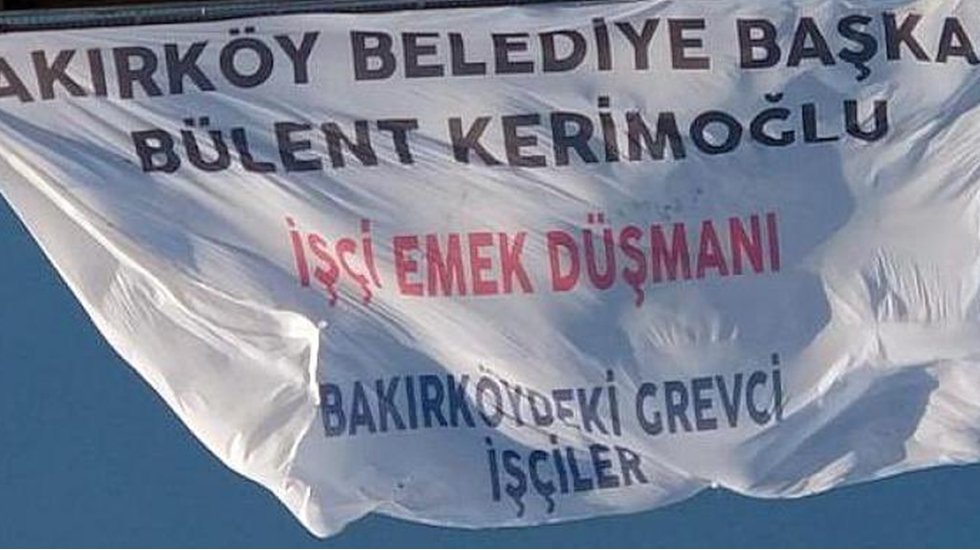 İş&ccedil;iler, Boğazi&ccedil;i K&ouml;pr&uuml;s&uuml;&rsquo;ne &lsquo;Kerimoğlu iş&ccedil;i emek d&uuml;şmanı&rsquo; pankartı astı