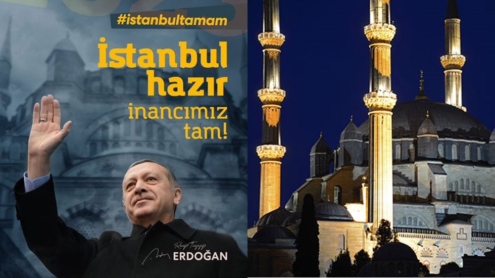 Şehirleri karıştıran AKP 'İstanbul hazır' afişine Edirne'deki Selimiye Cami'ni koydu