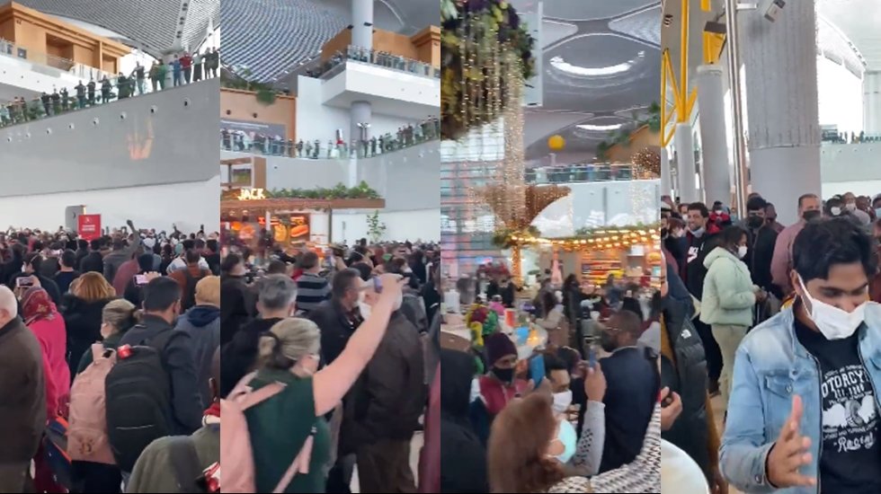 İstanbul Havalimanı'nda turistler &ldquo;Hotel istiyoruz&rdquo; sloganları attı