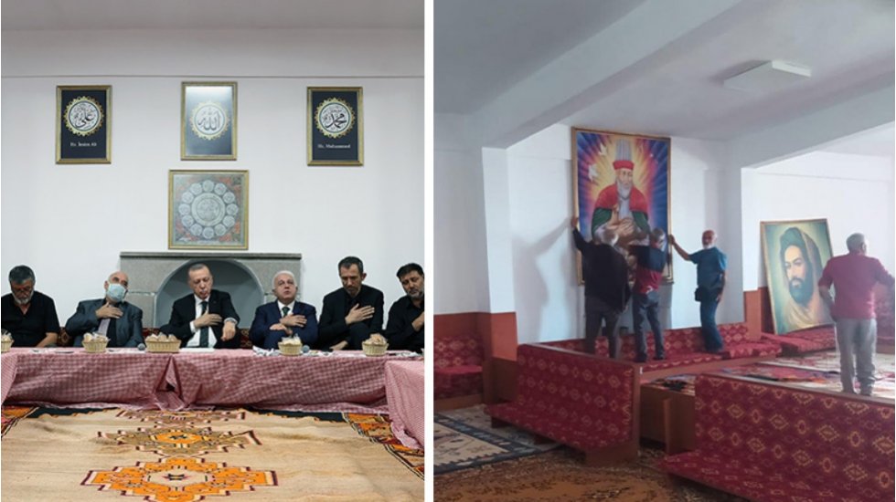 Kaldırılmıştı! Erdoğan Cemevi'nden gittikten sonra Atat&uuml;rk ve Hz. Ali portreleri tekrar yerine asıldı