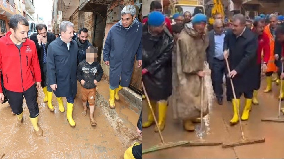 Mustafa Destici'den 'reklam' kokan hareketler: &Ccedil;ocuk terlikle, kendisi ise '&ccedil;izmeyle' gezdi