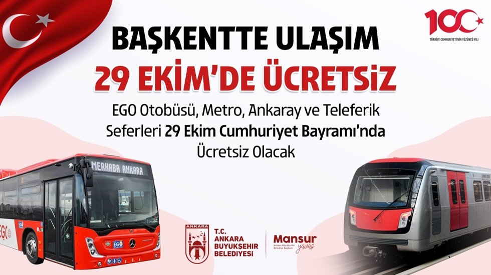 29 Ekim&rsquo;de Başkentte ulaşım &uuml;cretsiz