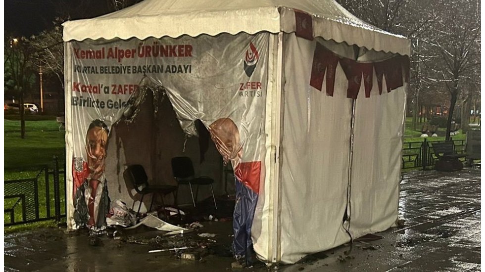 Zafer Partisi'nin se&ccedil;im &ccedil;adırının yakılmasına ilişkin 1 kişi g&ouml;zaltına alındı