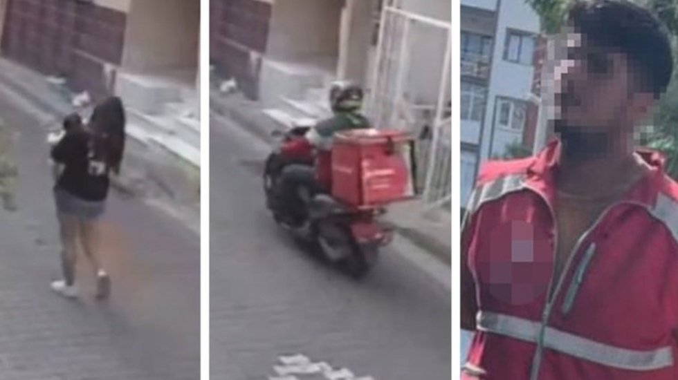 Motokurye yolda &ccedil;ocuğuyla giden kadını taciz etti...