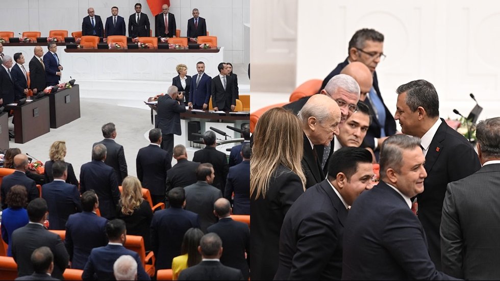 Bir şeyler oluyor ama ne oluyor? Erdoğan&rsquo;ı ayakta karşılayan &Ouml;zel, DEM Parti ile el sıkışan Bah&ccedil;eli&hellip;