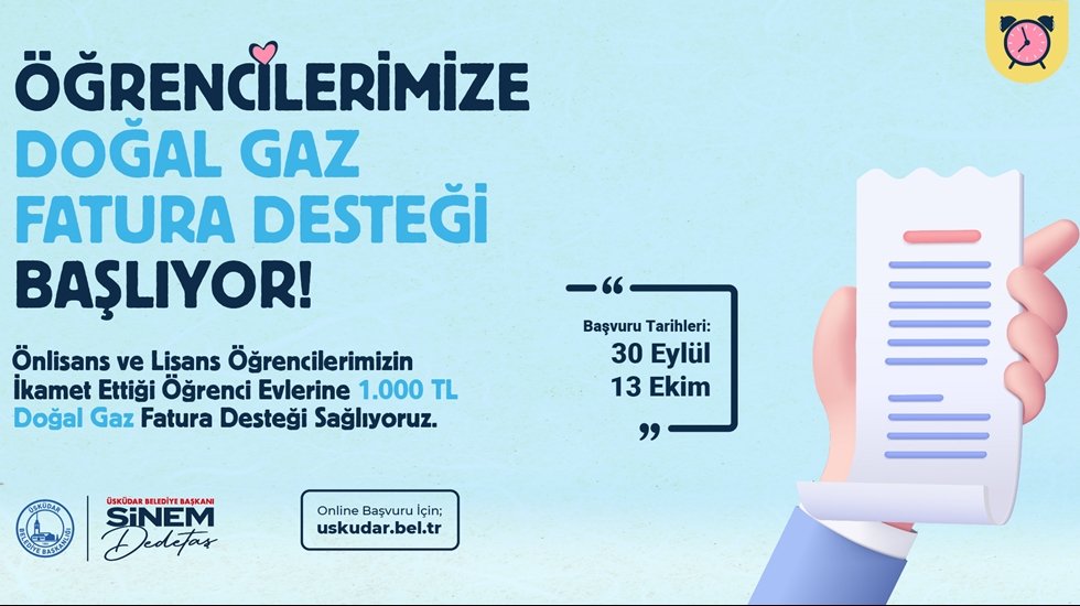 Üsküdar Belediyesi’nden öğrencilerine doğalgaz fatura desteği