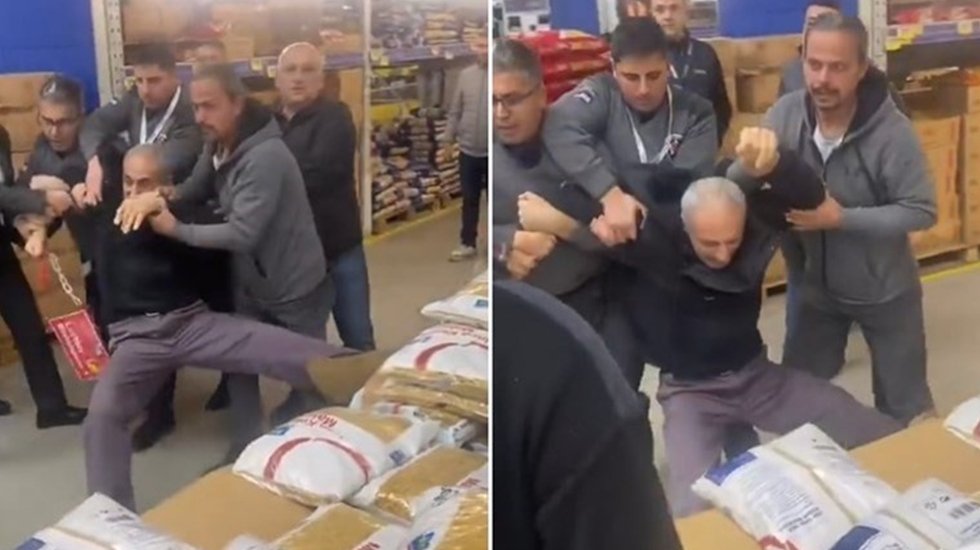 'A&ccedil;ız' diye bağıran yurttaş, marketten yaka pa&ccedil;a dışarı atıldı!