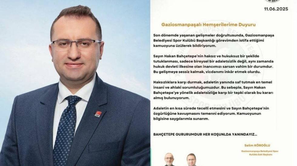Belediye Başkanının tutuklanmasına tepki gösteren Gaziosmanpaşa Belediyesi Spor Kulübü Başkanı, görevinden istifa etti