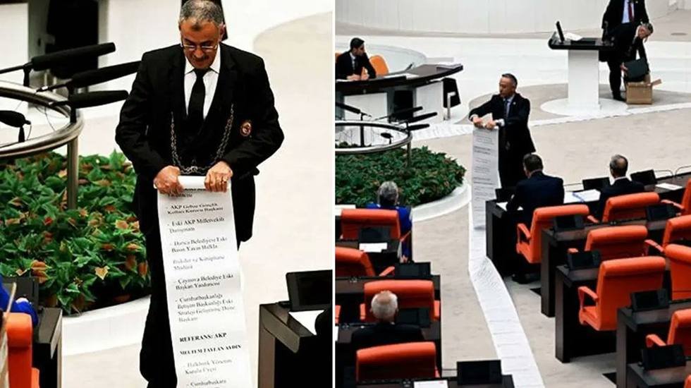 CHP'li Cevdet Akay, '54 metrelik listesiyle' Meclis kürsüsüne çıktı...