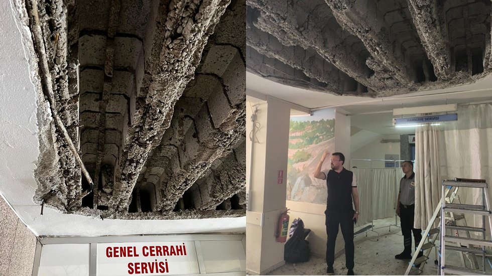 “Kolon ve kirişlerin yüzde 90’ı çürük” denilen Denizli Devlet Hastanesi’nde tavan çöktü...